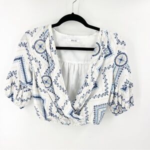 ✅ BTFL-life CRISS CROSS EMBROIDERED Blue/white cropped SIZE MEDIUM‎